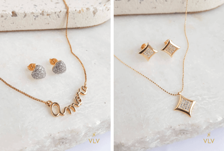 Semijoias folheadas a ouro 18k com design autoral. Brincos, colares, anéis, pingentes e conjuntos sofisticados.